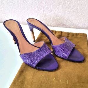 *RARE* Gucci Purple Croc Embossed Bamboo Heel 6.5 B - 3 inch heels